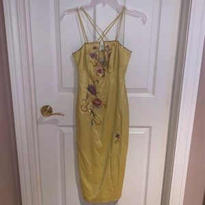 Julian Joyce Yellow Embellished Embroidered Dress